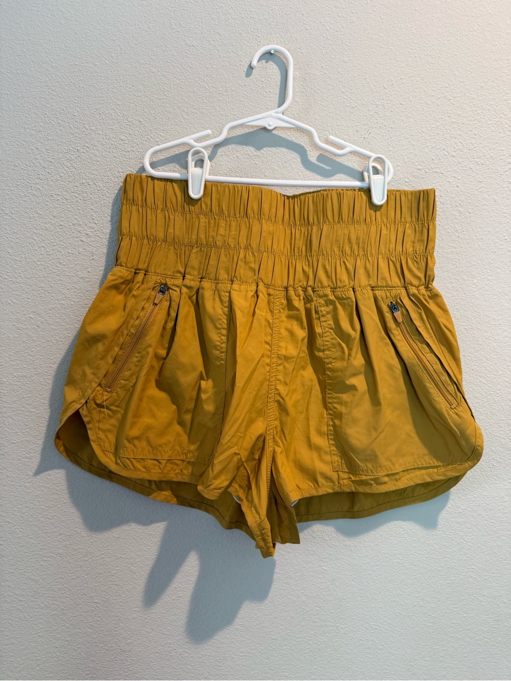 Free People Mustard Smocked-Waist Athletic Shorts